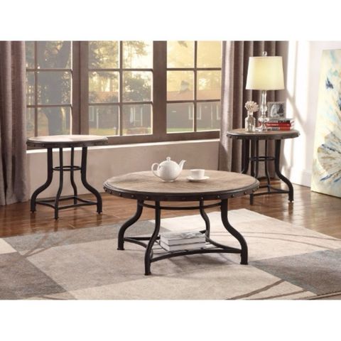 Benzara Solid Wood 3 Piece Cocktail Table Set pertaining to Charming 3-Piece Coffee Table Set, Antique White, Stylish Round Tops